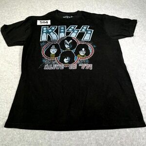 KISS Alive 77 Band T Shirt Men Large Black Graphic Rock Tour Cotton Short Sleeve